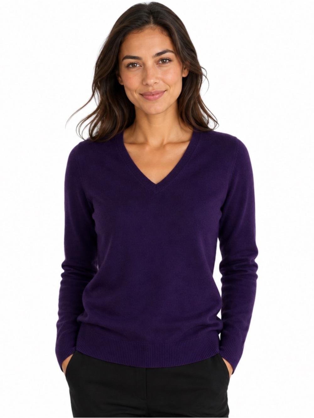 💜 Alex Marie 100% Cashmere Purple V‑Neck Sweater L EUC Old Money Minimalist
